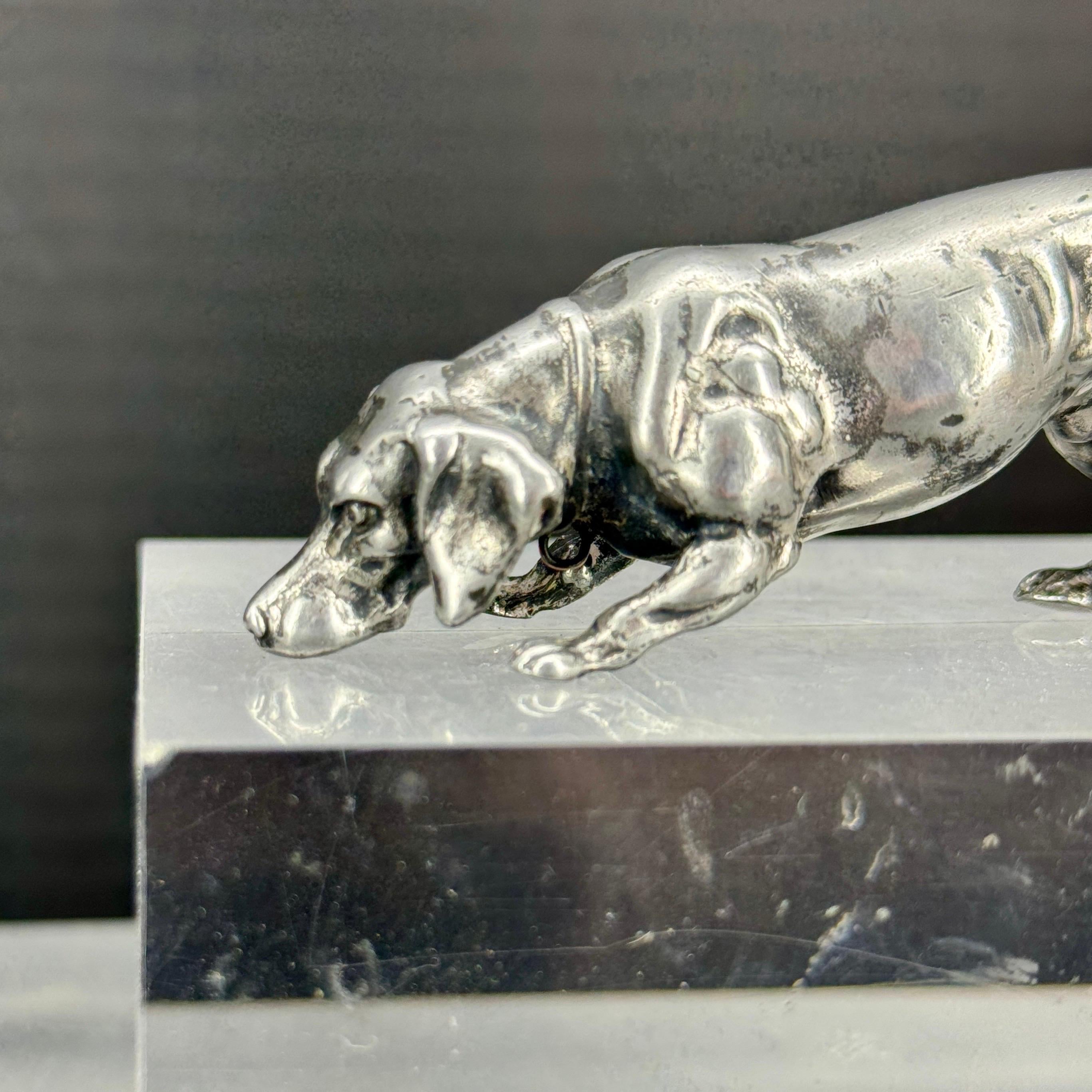 Vintage Solid Bronze Silvered Dachshund Pendant Sculpture, Denmark For Sale 1