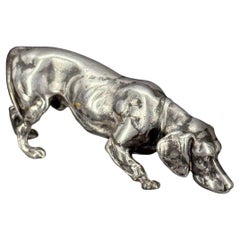Escultura colgante vintage de perro salchicha de bronce macizo plateado, Dinamarca