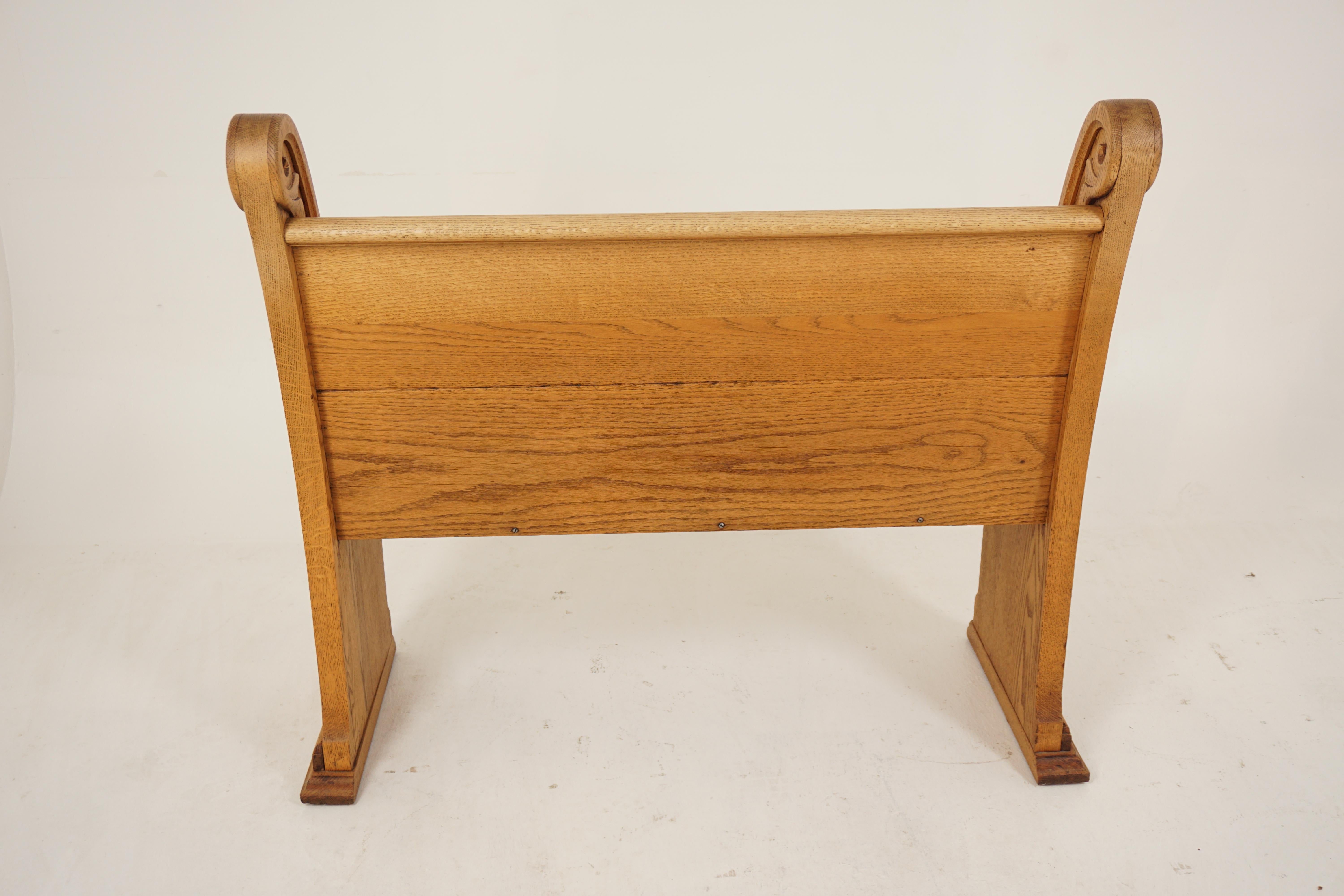 Mid-20th Century Vintage Solid Carved Oak Bench, Church Pew, Scotland 1930, B2869