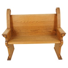 Vintage Solid Carved Oak Bench, Church Pew, Scotland 1930, B2869