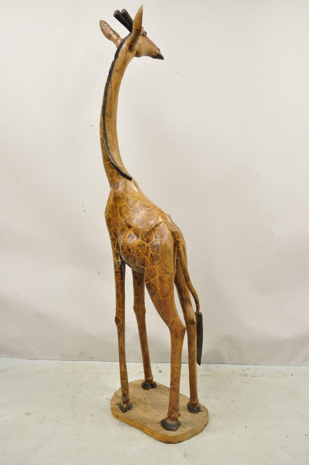 Vintage Solid Carved Wood 72” Tall African Safari Giraffe Statue Sculpture For Sale 5