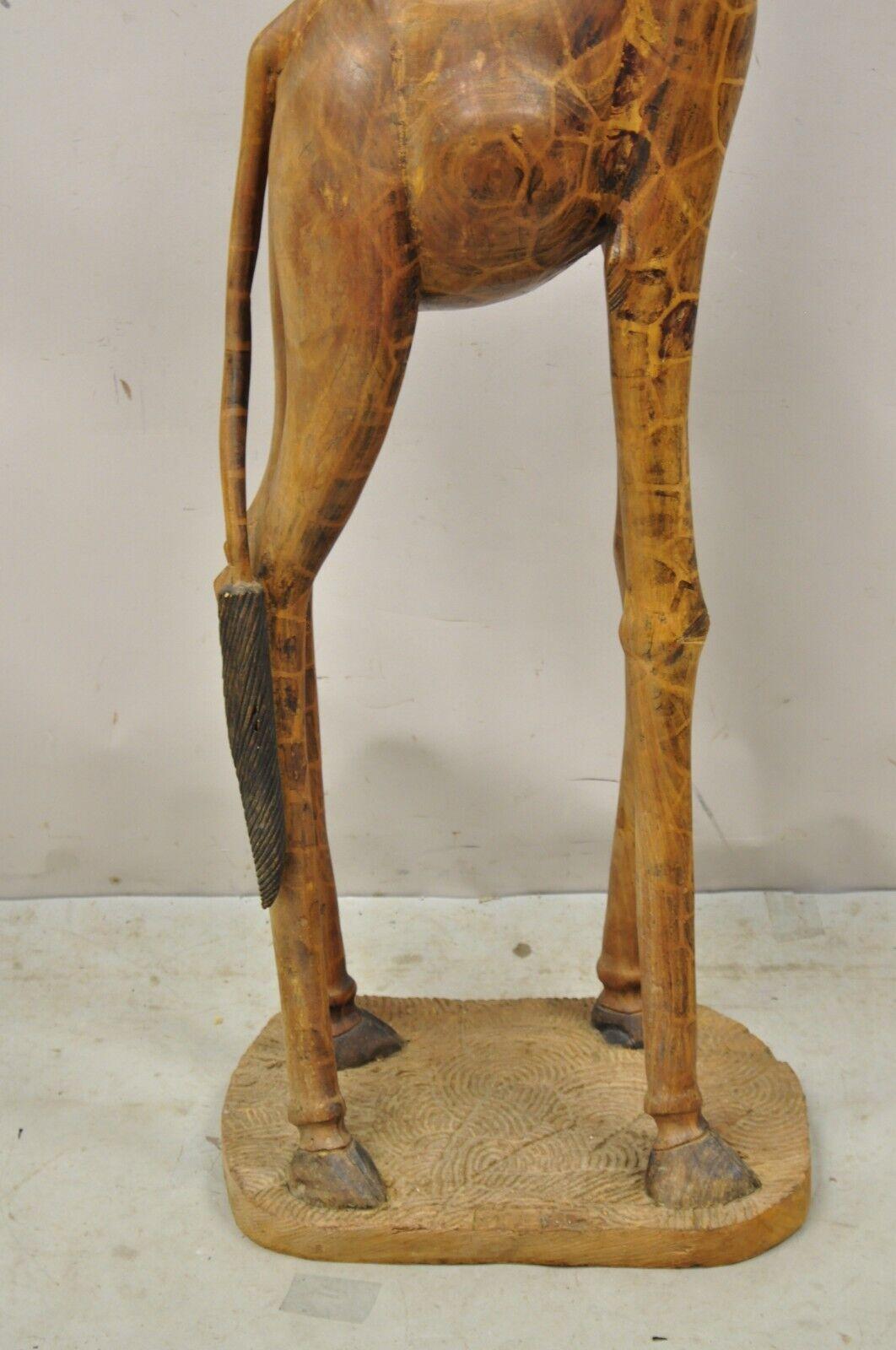 Primitive Vintage Solid Carved Wood 72” Tall African Safari Giraffe Statue Sculpture For Sale