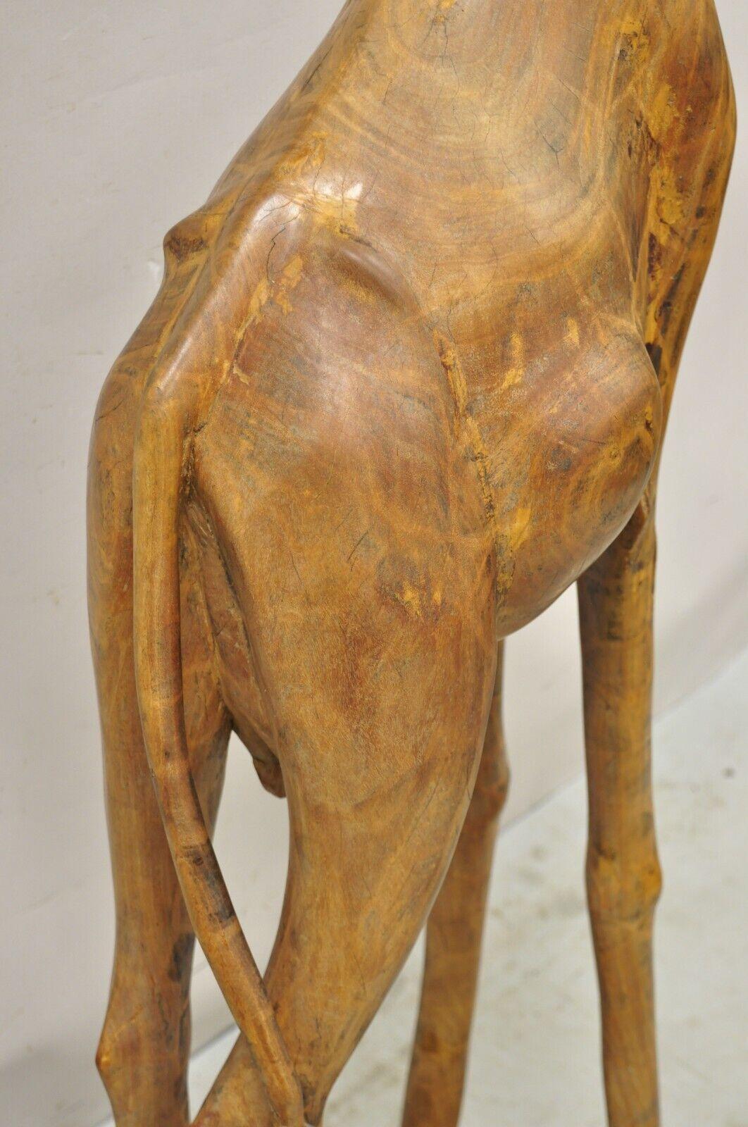 Vintage Solid Carved Wood 72” Tall African Safari Giraffe Statue Sculpture In Good Condition For Sale In Philadelphia, PA
