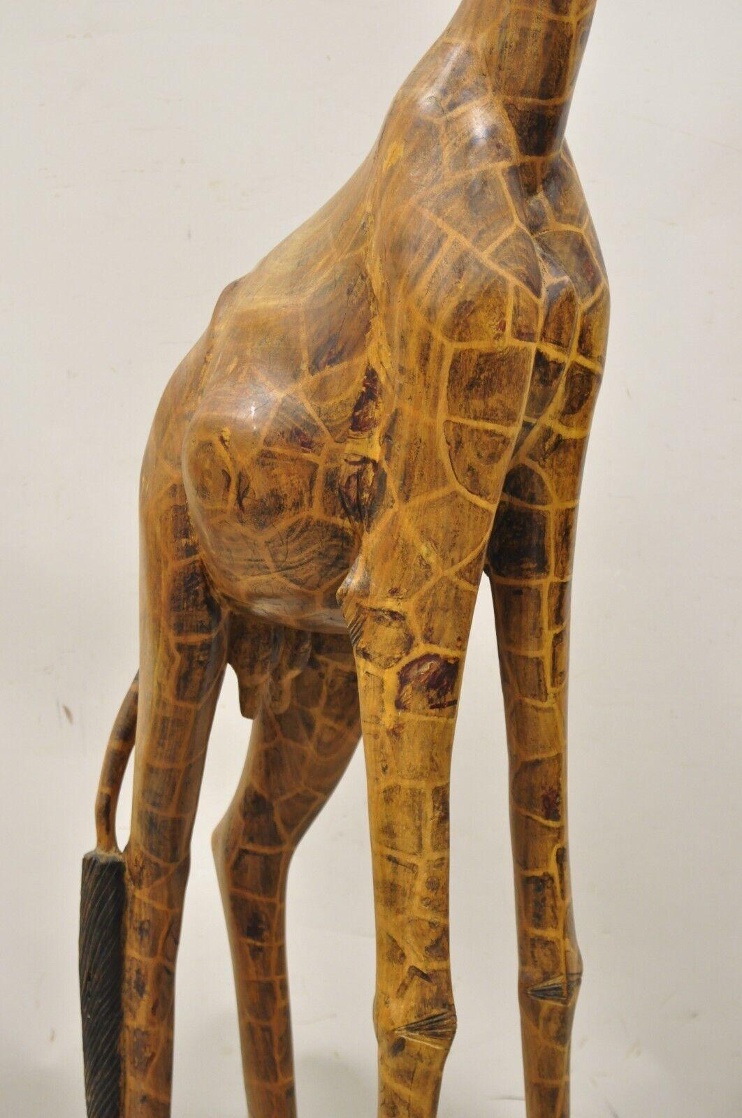 Vintage Solid Carved Wood 72” Tall African Safari Giraffe Statue Sculpture For Sale 1