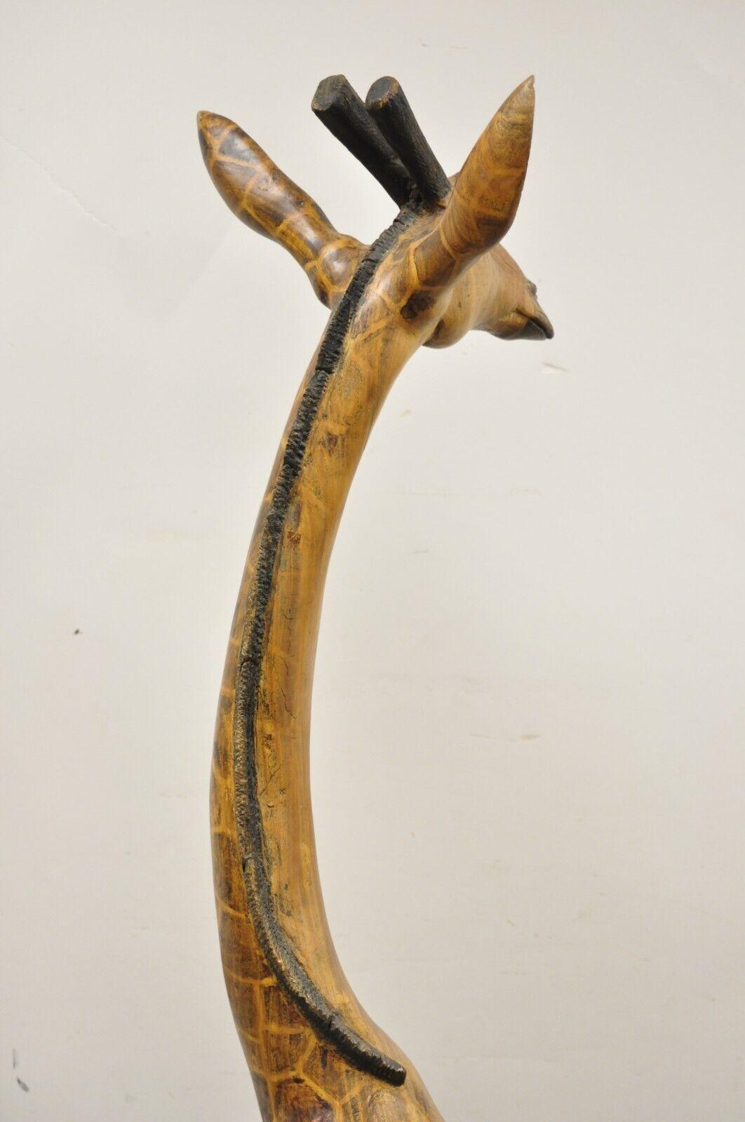 Vintage Solid Carved Wood 72” Tall African Safari Giraffe Statue Sculpture For Sale 2
