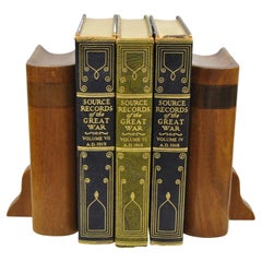 Vintage Solid Carved Wood Mid-Century Modern Book Form Bookends Made in Haiti