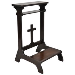 Vintage Solid Carved Wood Prayer Bench Kneeling Kneeler with Carved Cross