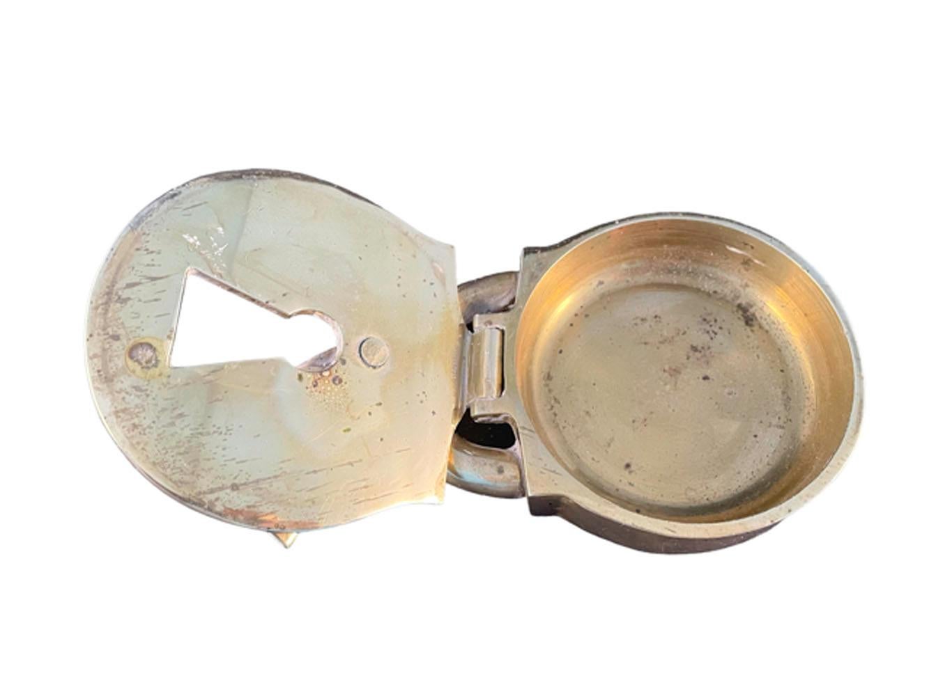 Mid-Century Modern Vintage Solid Cast Brass Ashtray in the Form of a Padlock For Sale