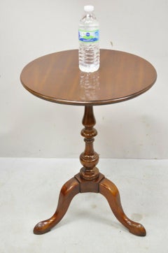 Vintage Solid Cherry Wood Queen Anne Pedestal Base Round Lamp Tea Table
