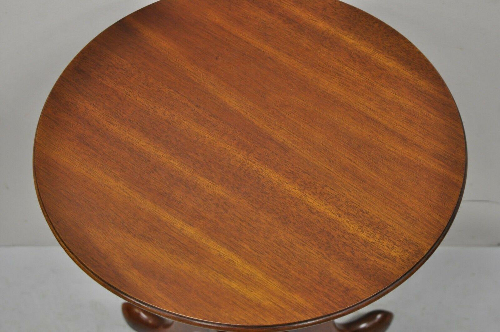 American Vintage Solid Cherry Wood Queen Anne Pedestal Base Round Lamp Tea Table