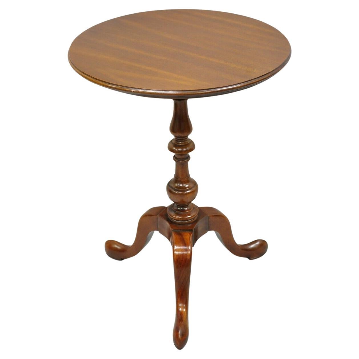 Vintage Solid Cherry Wood Queen Anne Pedestal Base Round Lamp Tea Table