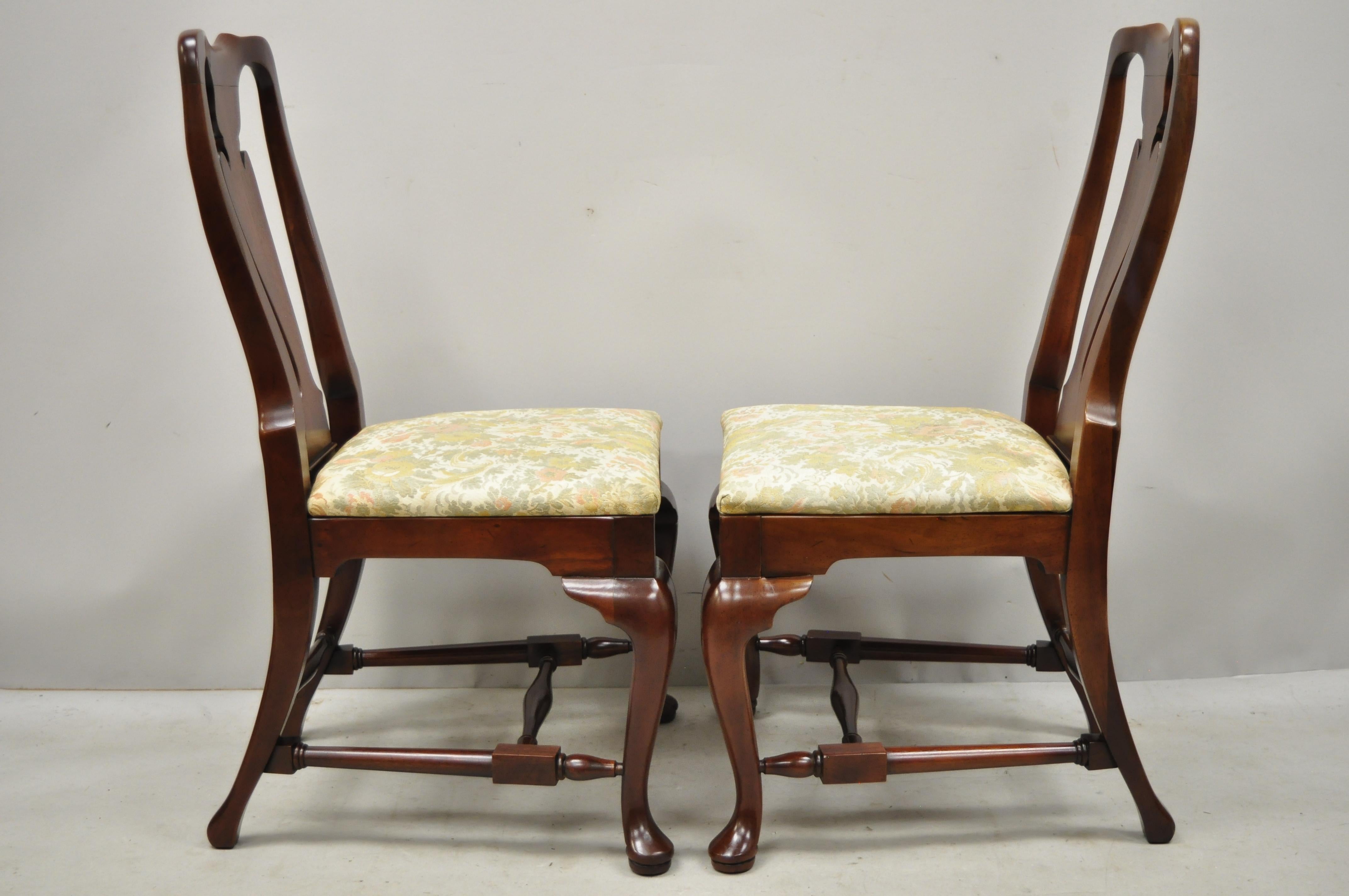 Vintage Solid Cherrywood Queen Anne Style Stretcher Base Dining Side Chairs For Sale 2