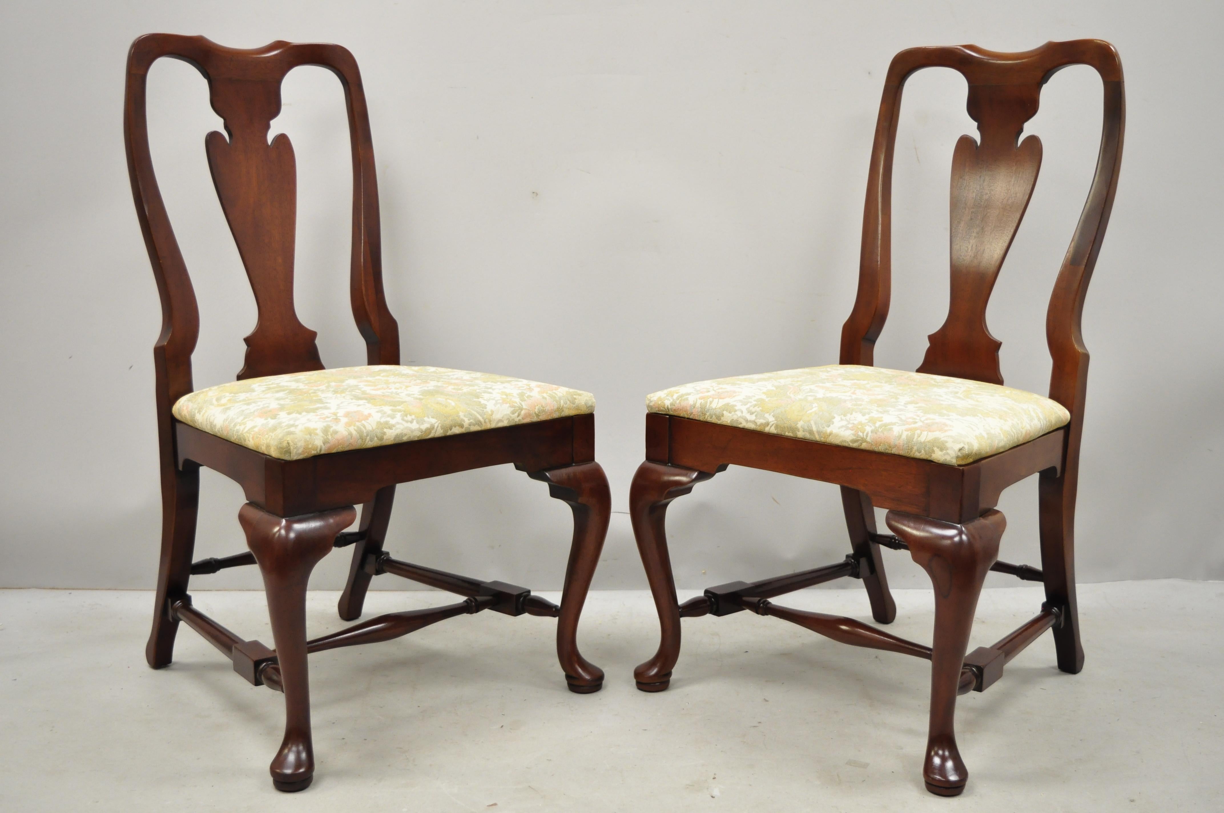 Vintage Solid Cherrywood Queen Anne Style Stretcher Base Dining Side Chairs For Sale 4