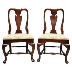 Retro Solid Cherrywood Queen Anne Style Stretcher Base Dining Side Chairs