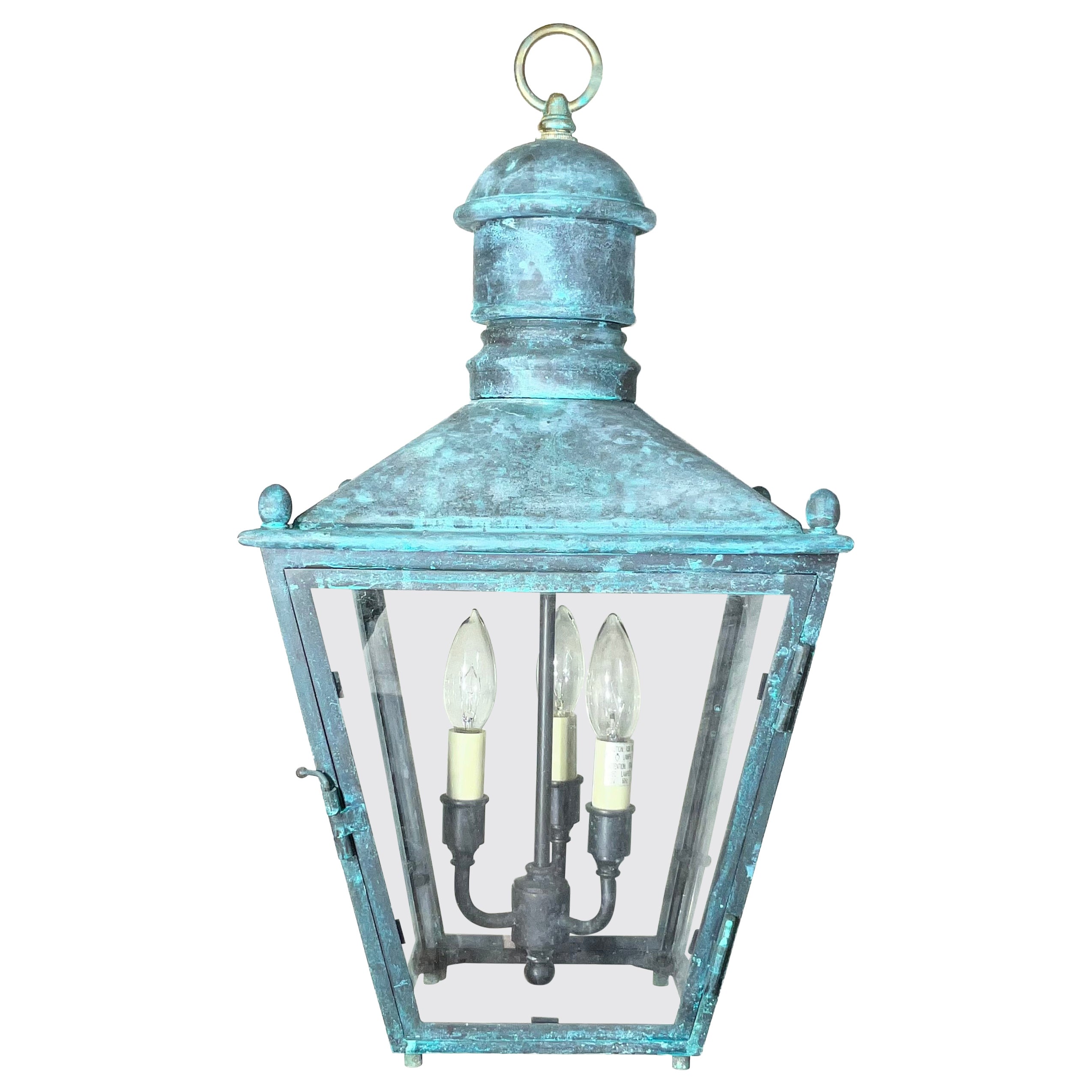Vintage Solid Copper And Brass Hanging Lantern / 12”x 12”x 23” High
