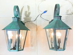 Vintage Solid Copper & Brass Outdoor Lantern Sconces / 18”H x 11”W x 12”D