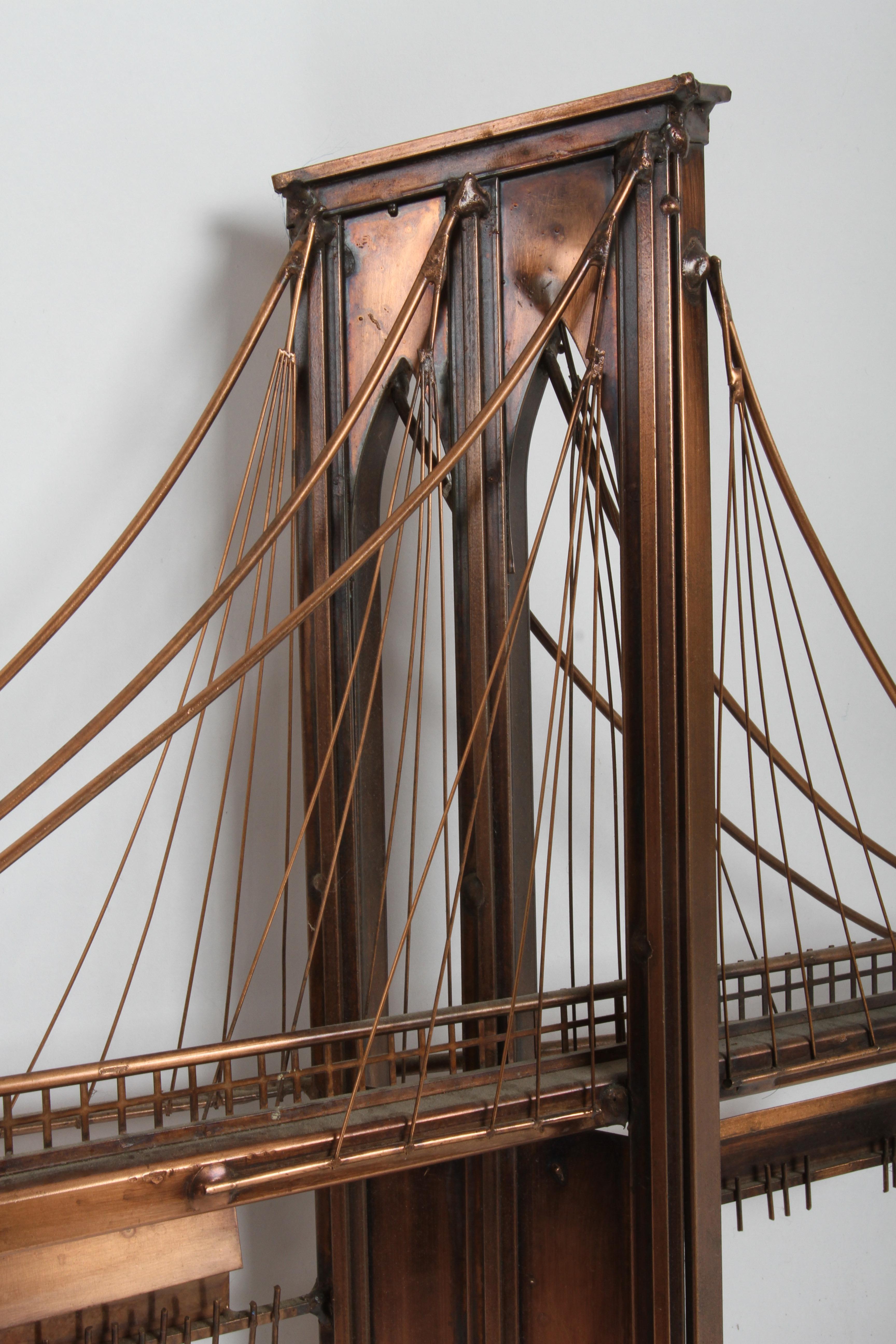 Vintage Solid Copper Brooklyn Bridge Wall Sculpture Curtis Jeré circa 1970s For Sale 4