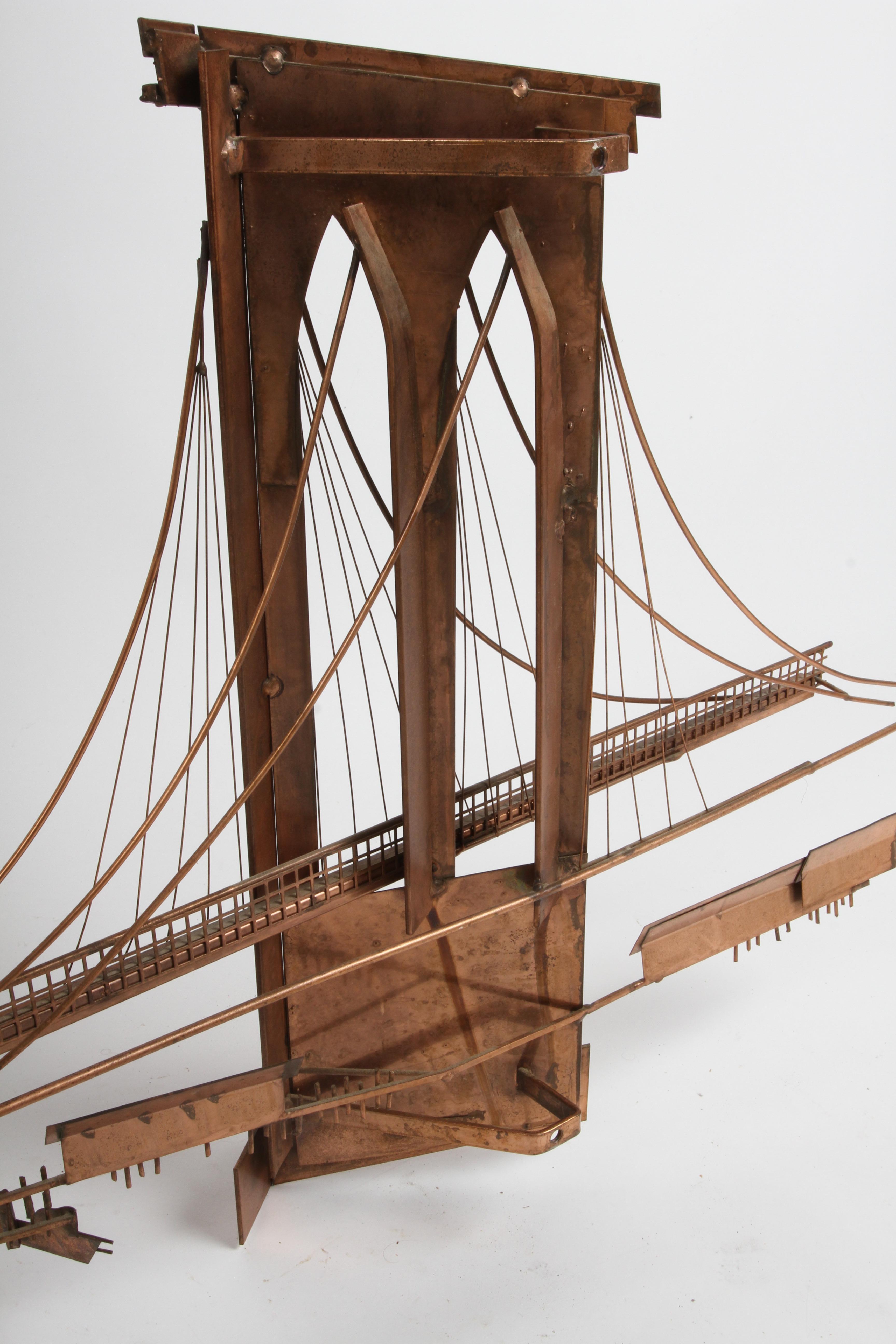 Vintage Solid Copper Brooklyn Bridge Wall Sculpture Curtis Jeré circa 1970s 6