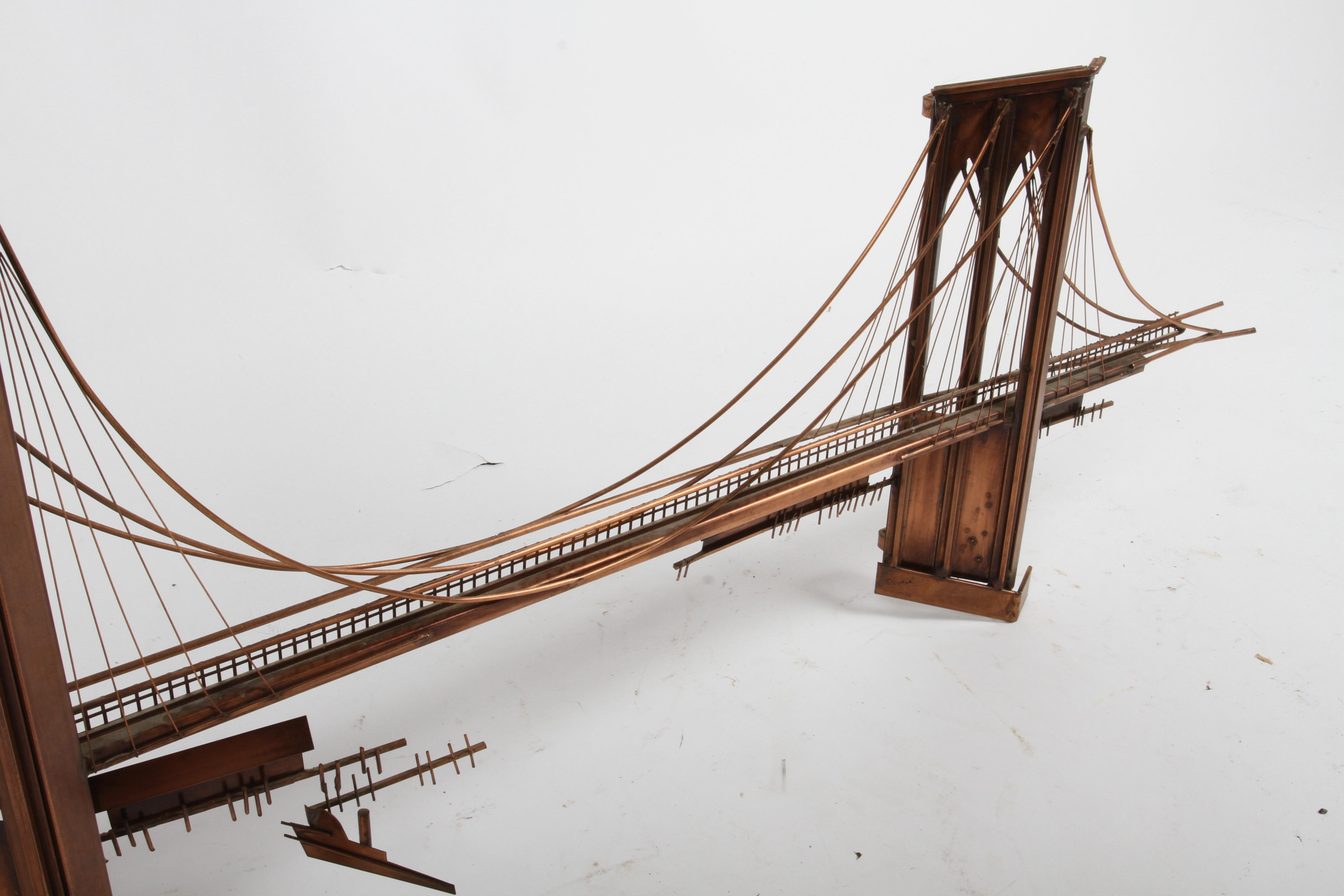 Vintage Solid Copper Brooklyn Bridge Wall Sculpture Curtis Jeré circa 1970s For Sale 12