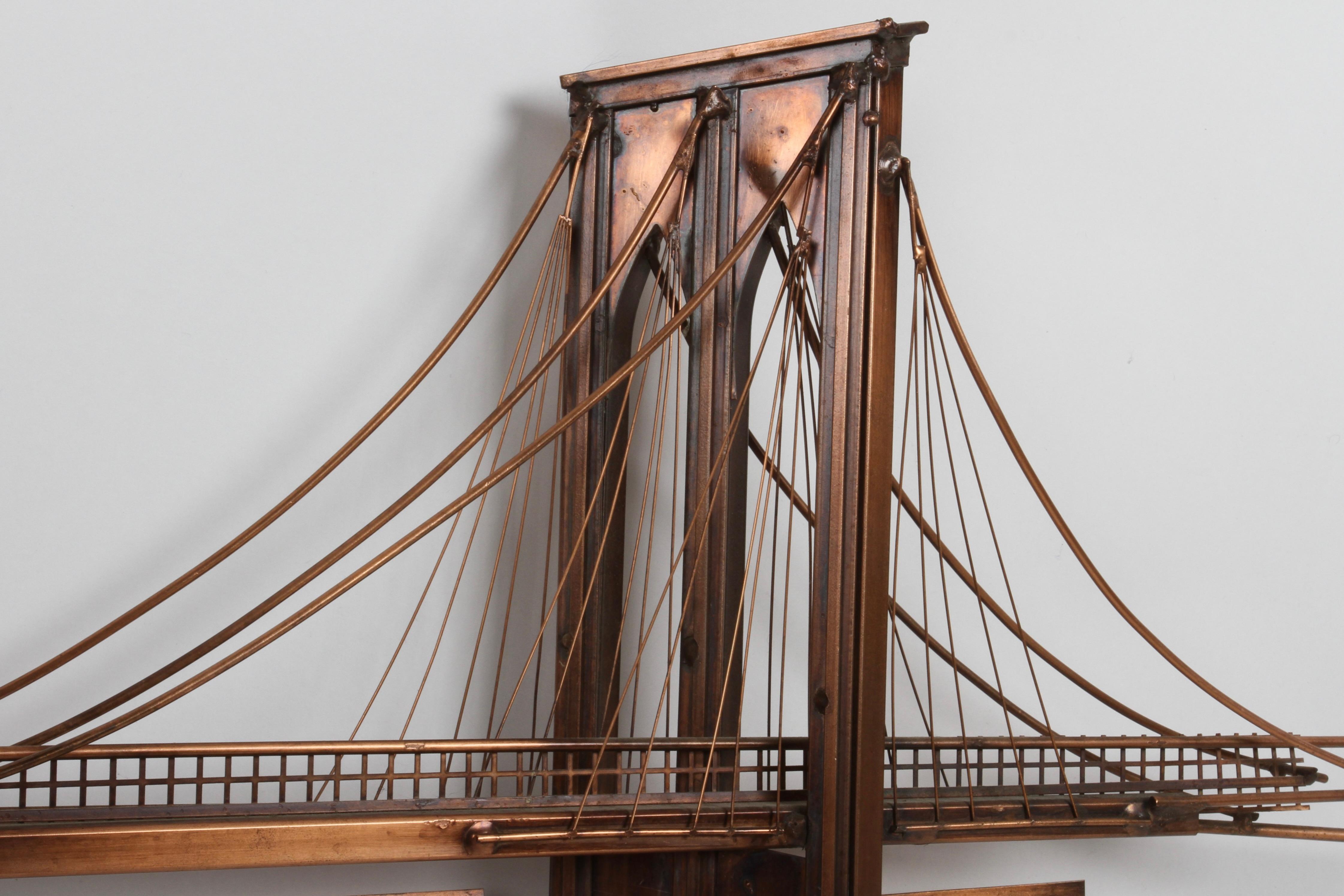Late 20th Century Vintage Solid Copper Brooklyn Bridge Wall Sculpture Curtis Jeré circa 1970s For Sale