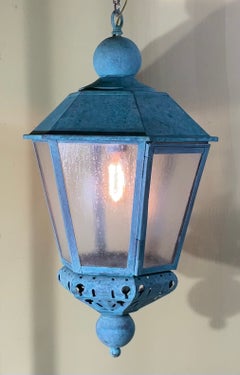Vintage Solid Copper Verdigris Outdoor Lantern - Seedy Acrylic Panels
