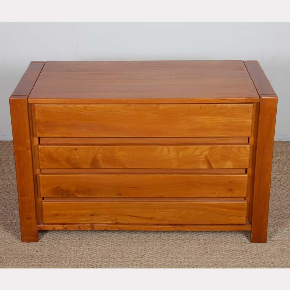 Francese Vintage solid elm chest of drawers, 1980s in vendita