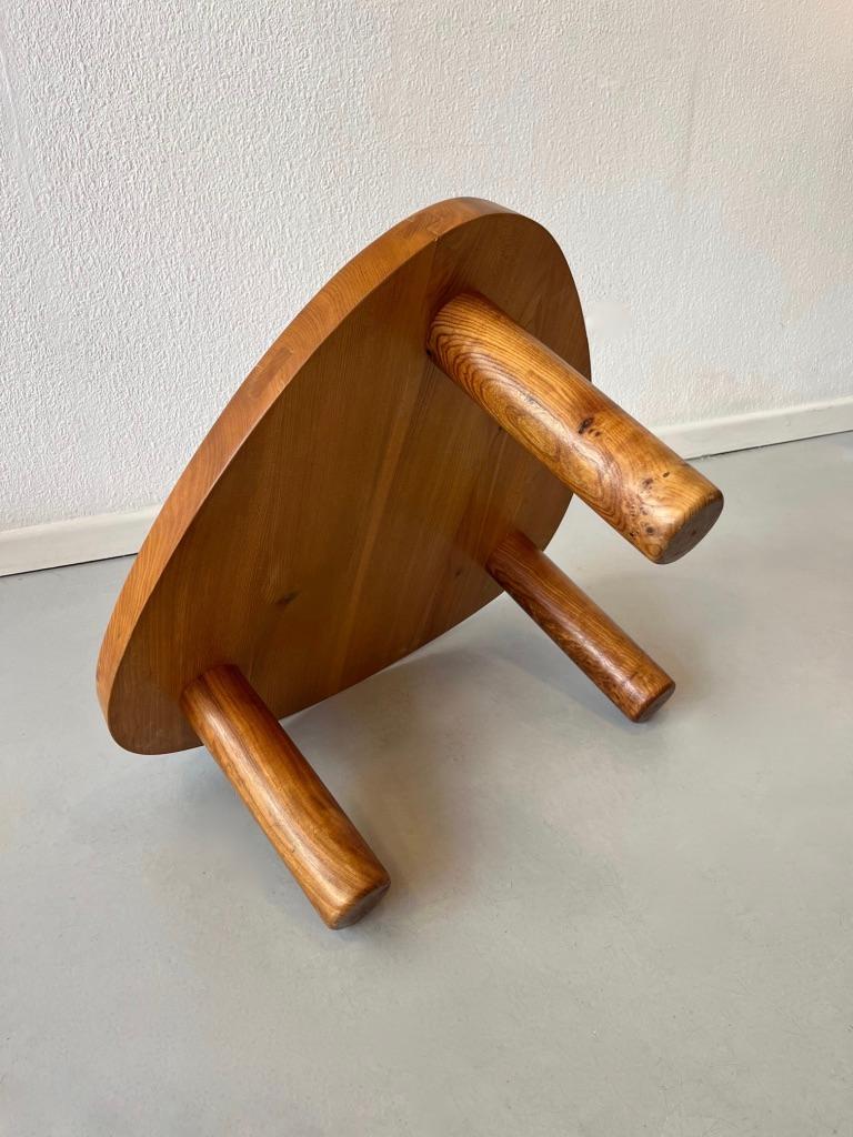 Vintage Solid Elm T23 Three Legged Side Chair by Pierre Chapo France circa 1960s 6