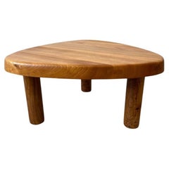 Vintage Solid Elm T23 Three Legged Side Chair by Pierre Chapo France circa 1960s
