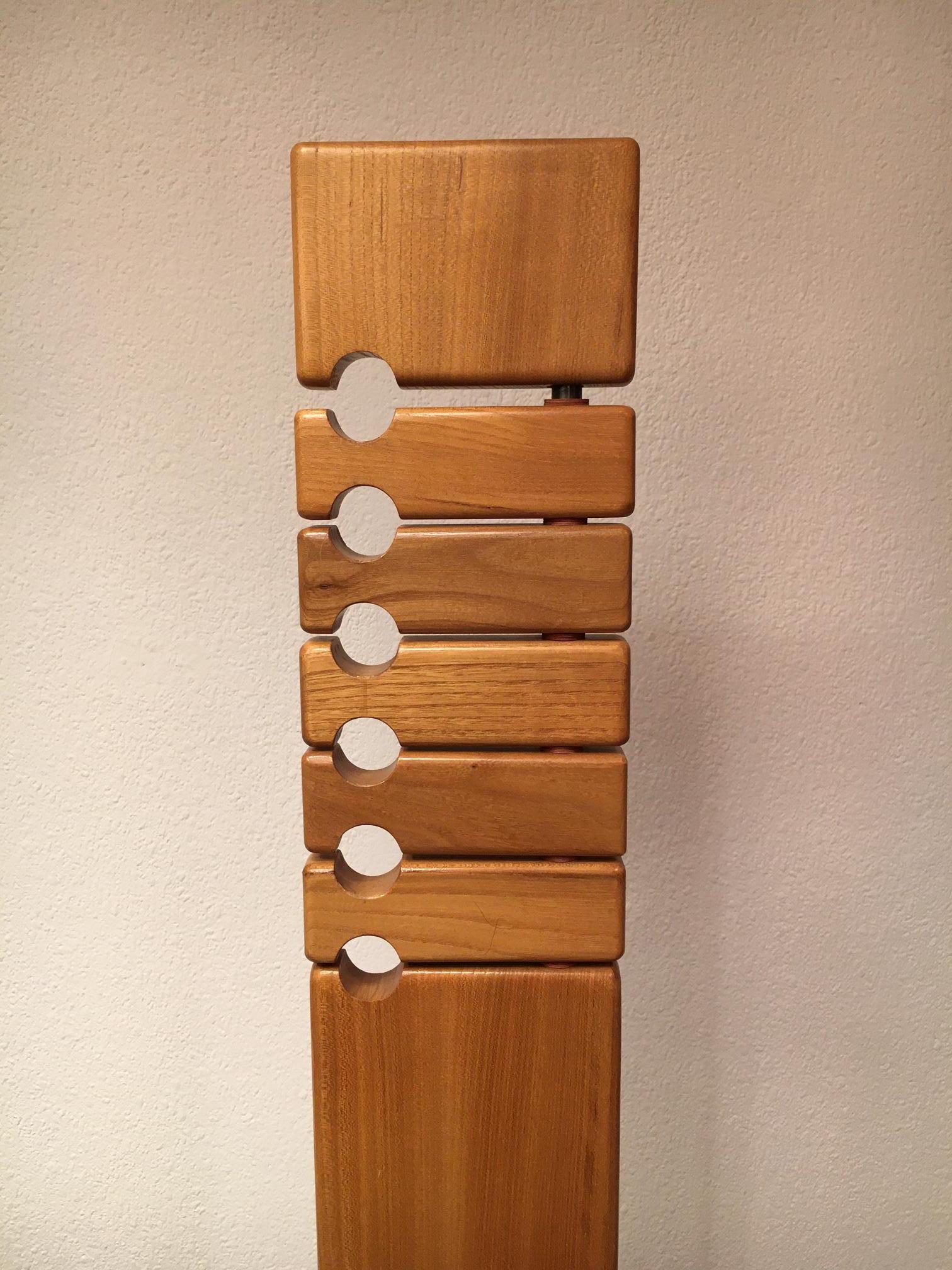 French Rare Solid Elm Wood Coat Rack Attributed to Pierre Chapo, France ca. 1970