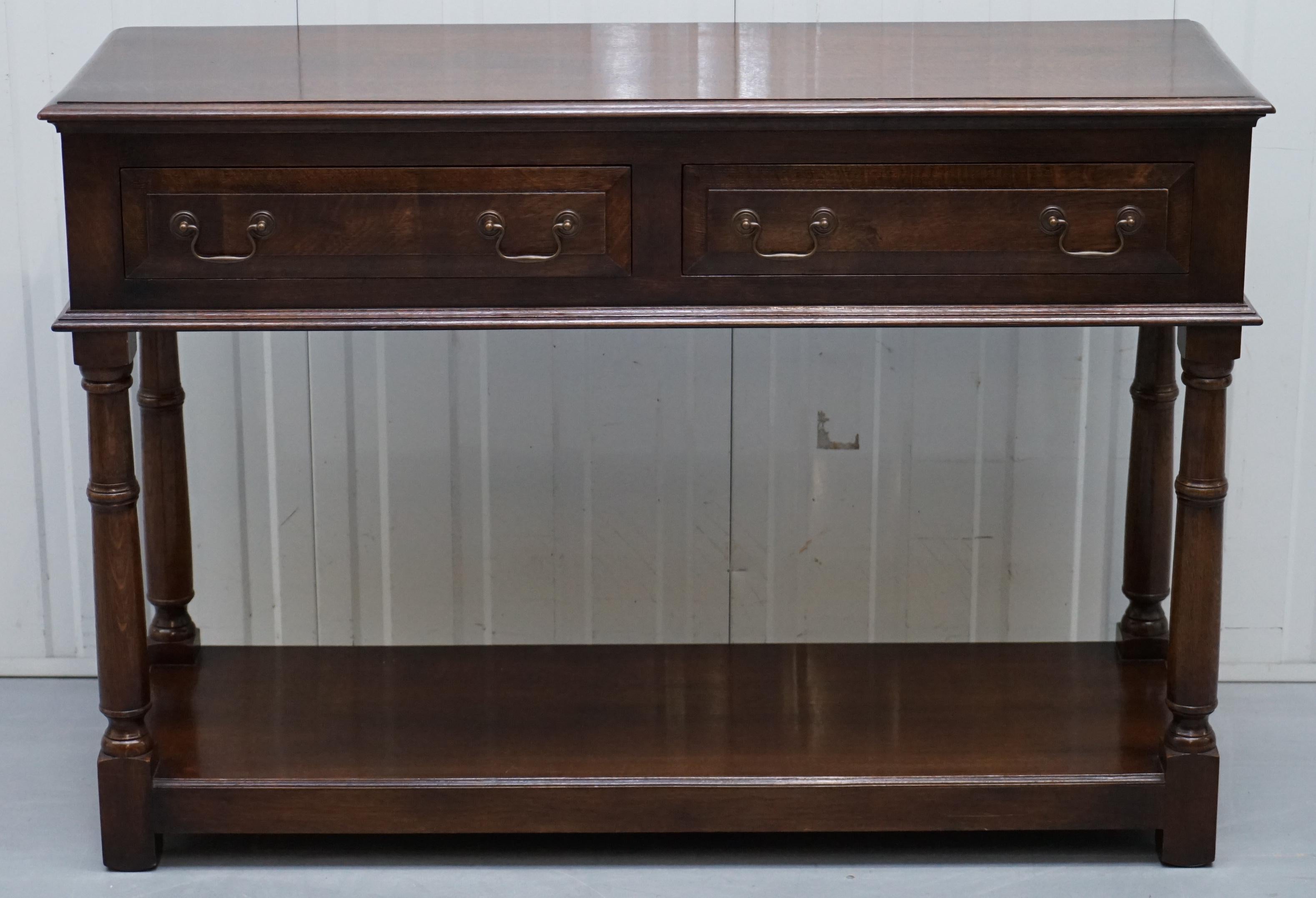 We delighted to offer for sale this very nice handmade in England solid oak sideboard with drawers

This piece has some light marks here and there based on honest age and fair use. We have deep cleaned hand condition waxed and hand polished it