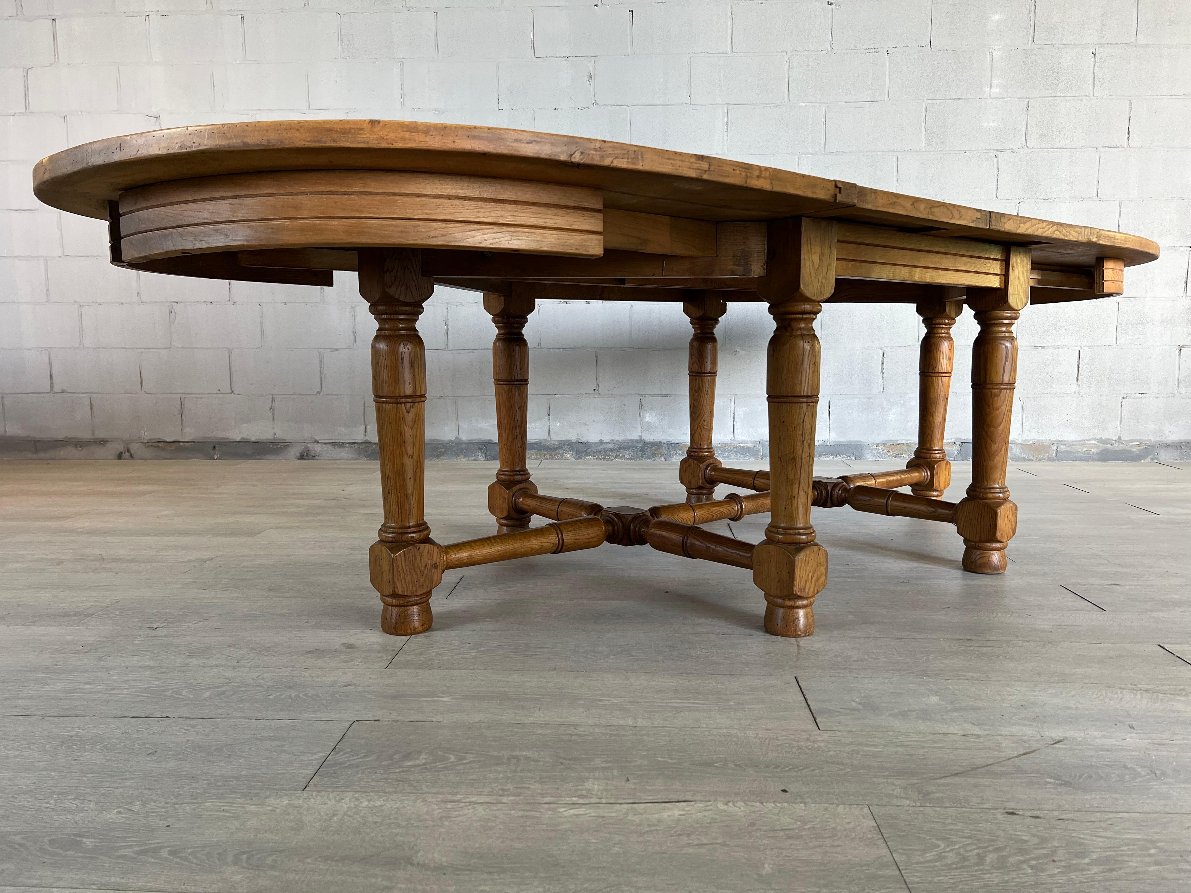 Vintage Solid French Oak Large Extendable Dining Table by De Tonge In Good Condition In Bridgeport, CT