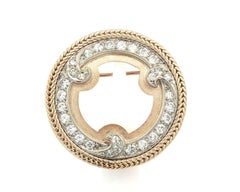 Vintage Solid Gold 1.56ctw Diamond Open Circle & Waves Round Brooch Pin