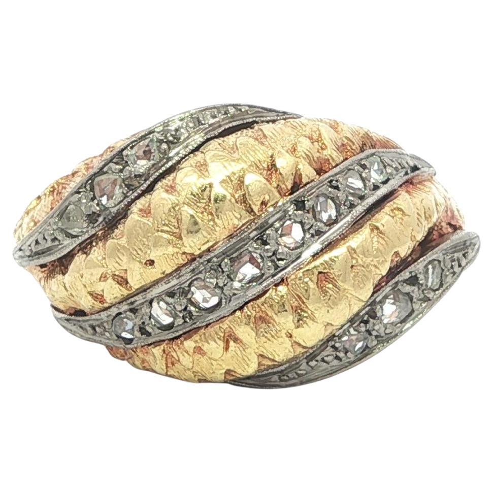 Bague bombée texturée en or massif vintage avec diamant taille rose ancienne de 0,25ctw