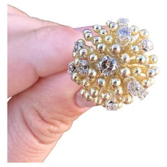 Vintage Solid Gold .90ctw Round Diamond Cluster Spray Sputnik Domed Ring