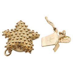 Vintage Solid Gold Detailed Matte Finish Starfish Bead or Pearl Strand Box Clasp