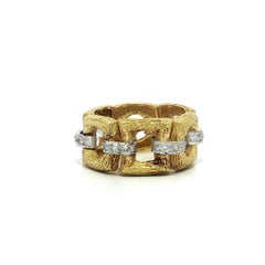 Anello a fascia larga per l'eternità in oro massiccio vintage con fibbia in corteccia e diamanti, misura 6