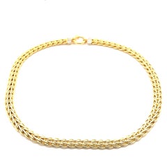 Collar de eslabones redondos y chevron de 17" de ancho con extremos de diamantes de oro macizo vintage