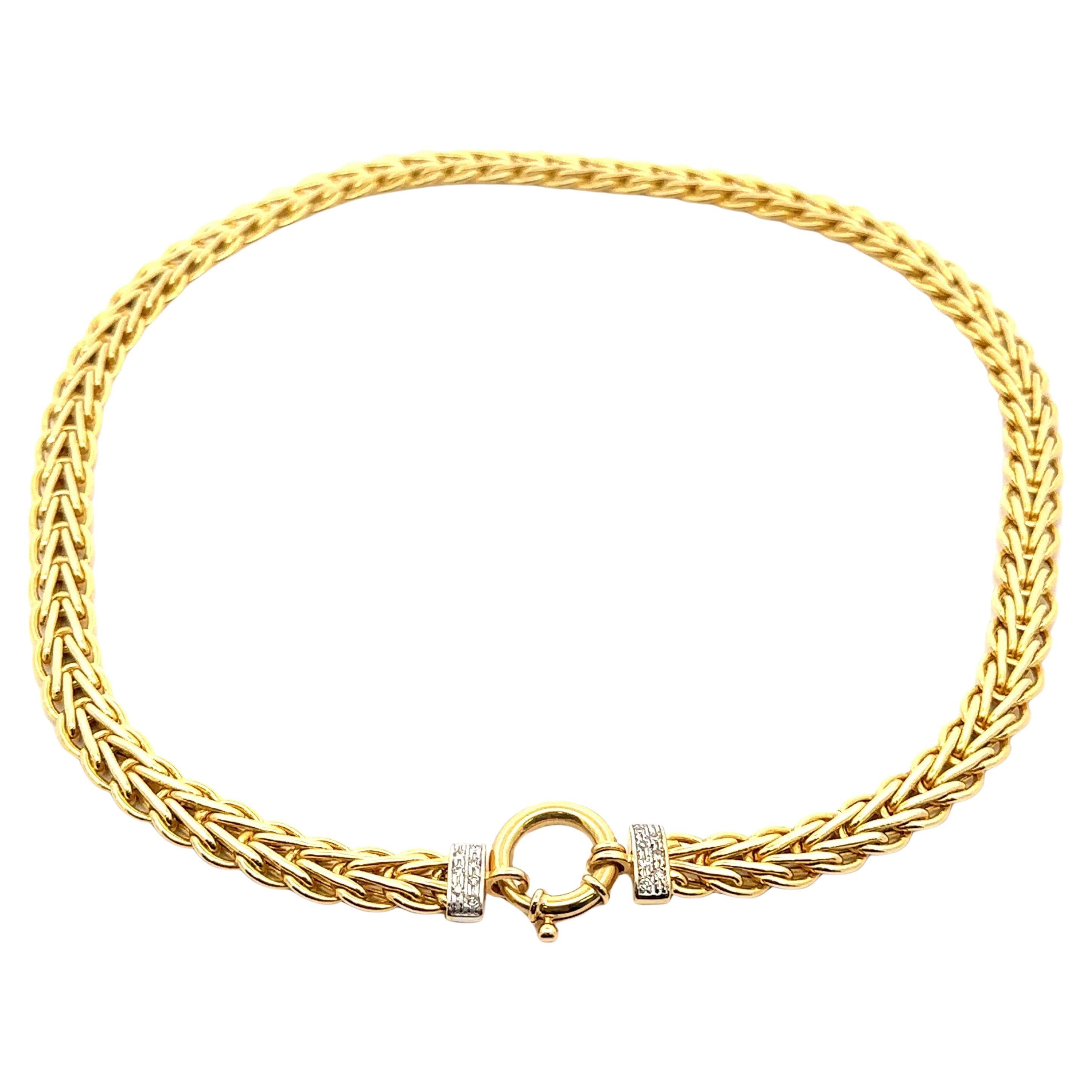 Vintage Solid Gold Diamond Ends 17" Wide Chevron & Round Link Necklace
