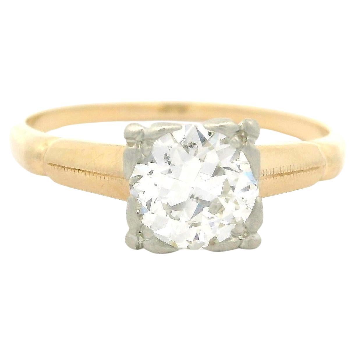 Bague de fiançailles vintage solitaire en or massif avec diamant taille ancienne de 1,04 carat certifié GIA