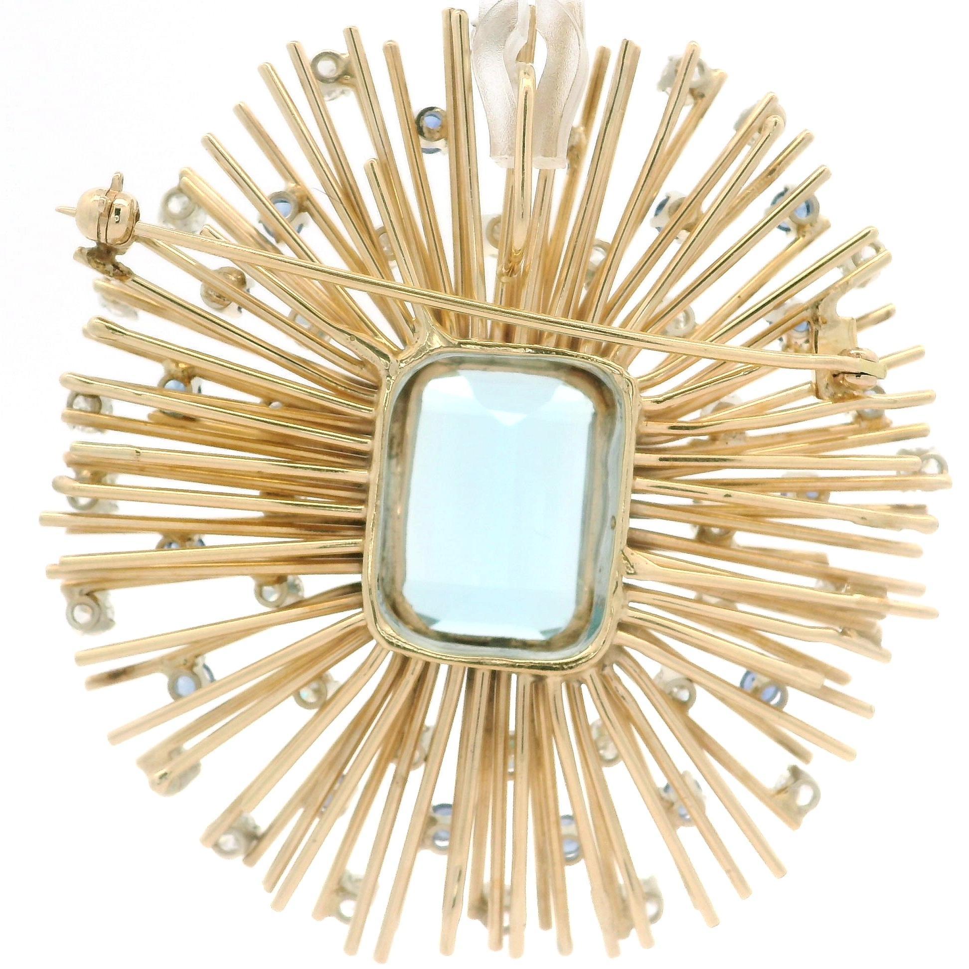 Pendentif broche en or massif GIA 24.25ctw aigue-marine saphir diamant éclaté Bon état - En vente à Montclair, NJ