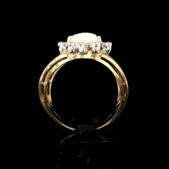 Vintage Solid Gold Heart Opal w/ 0.25ctw Diamond Halo Textured Wide Ring