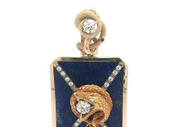 Vintage Solid Gold Large Blue Lapis Opal Snake Eating 1.75ctw Diamond Pendant