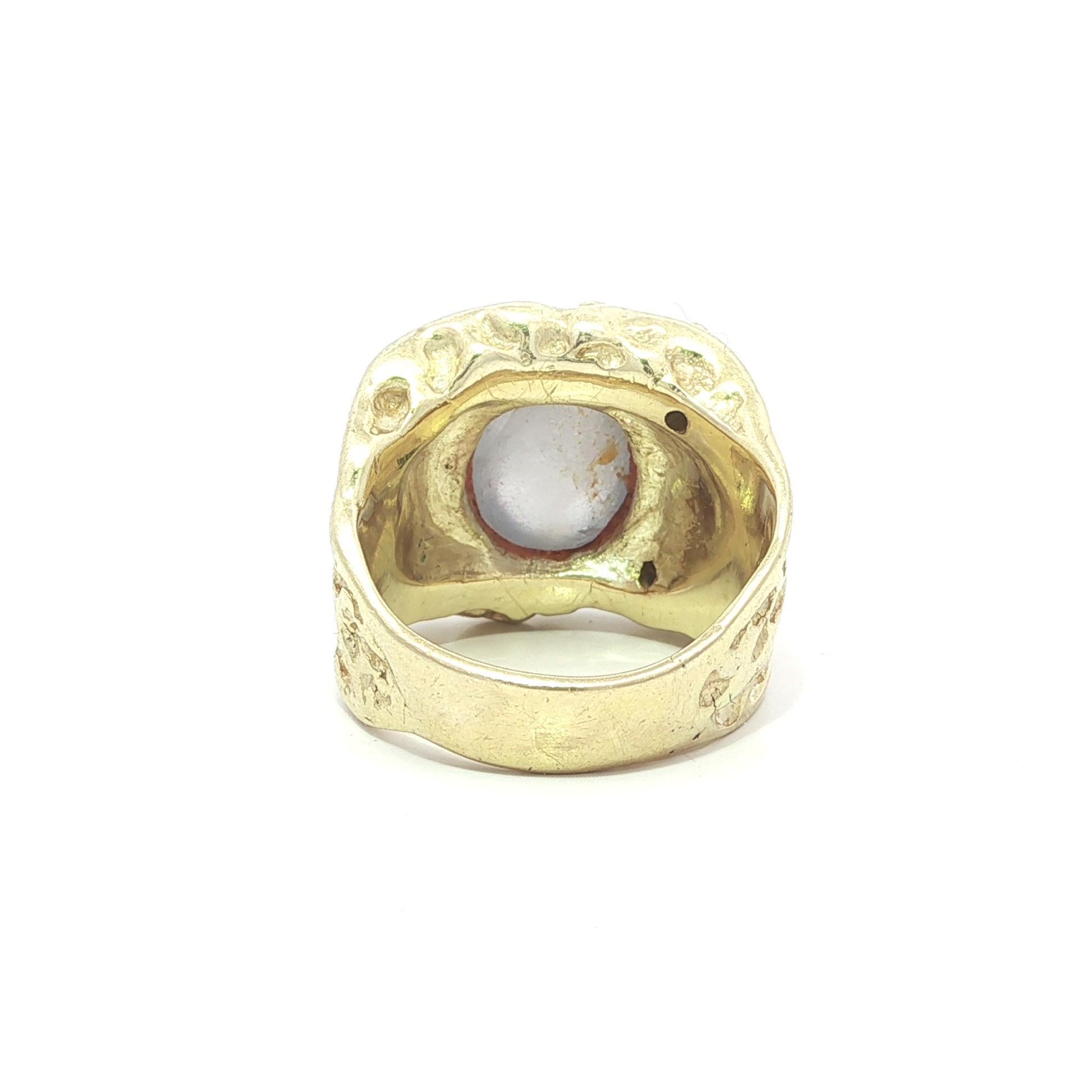 Vintage Solid Gold Men's Star Sapphire Diamond Nugget Textured Finish Band Ring en vente 5