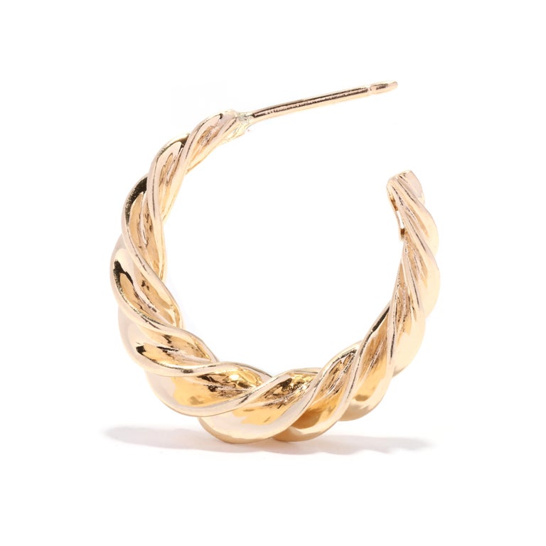 Vintage Solid Gold Twist Hoop Earrings, 14K Yellow Gold, Tapered Twist ...