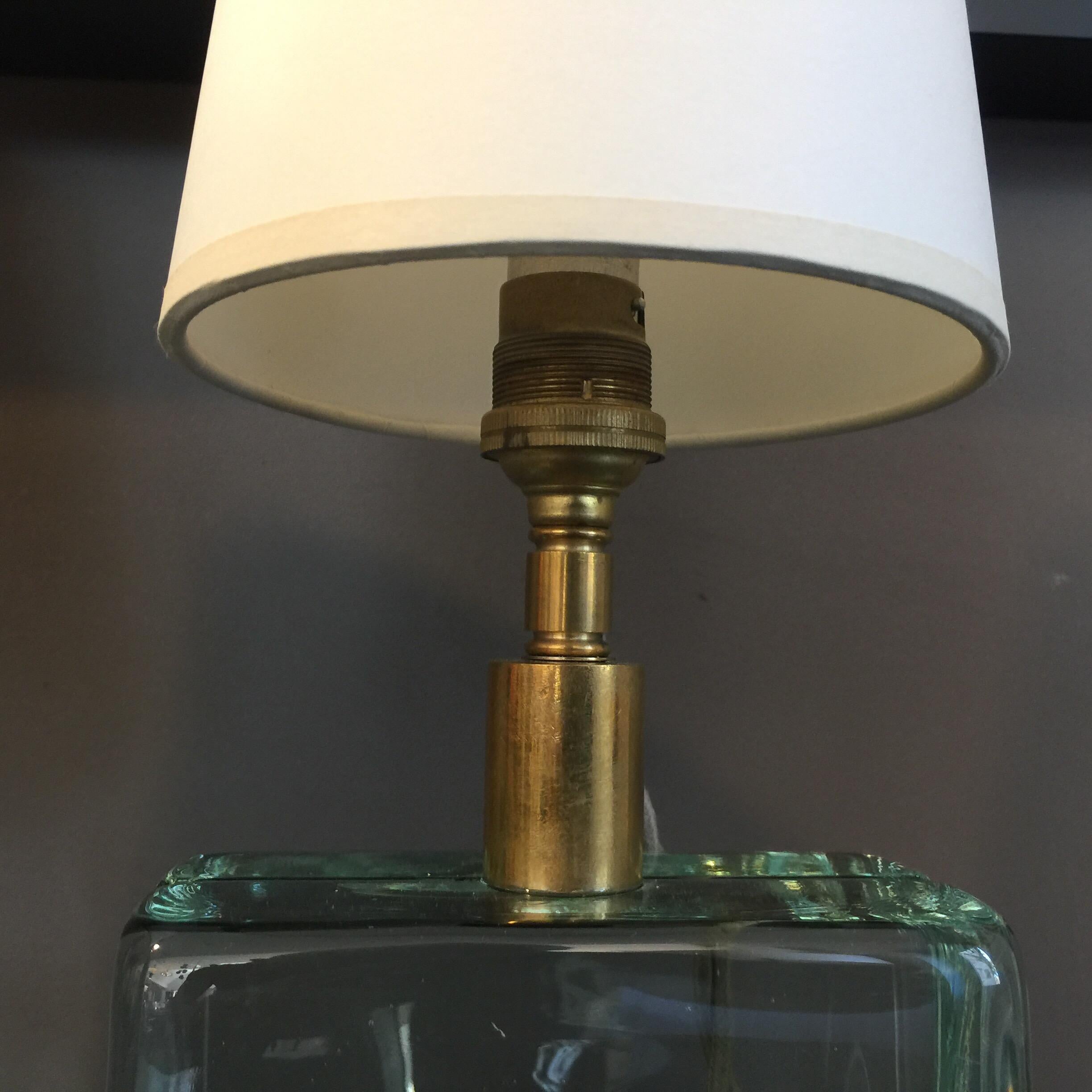 Vintage Solid Green Glass Brick Table Lamps, Pair 2