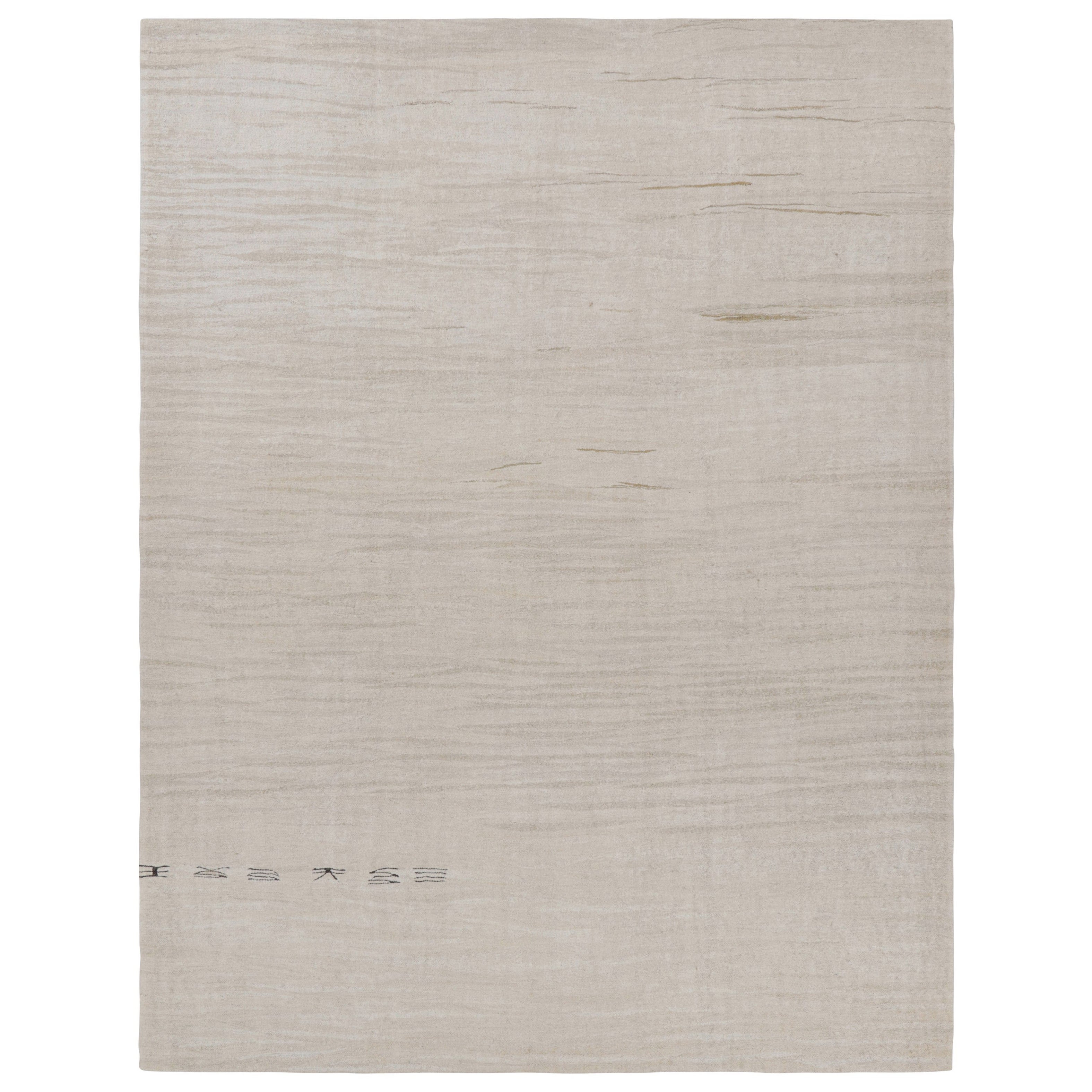 Kilim solido vintage nei toni del beige, dell'oro e del crema con striature - Rug & Kilim