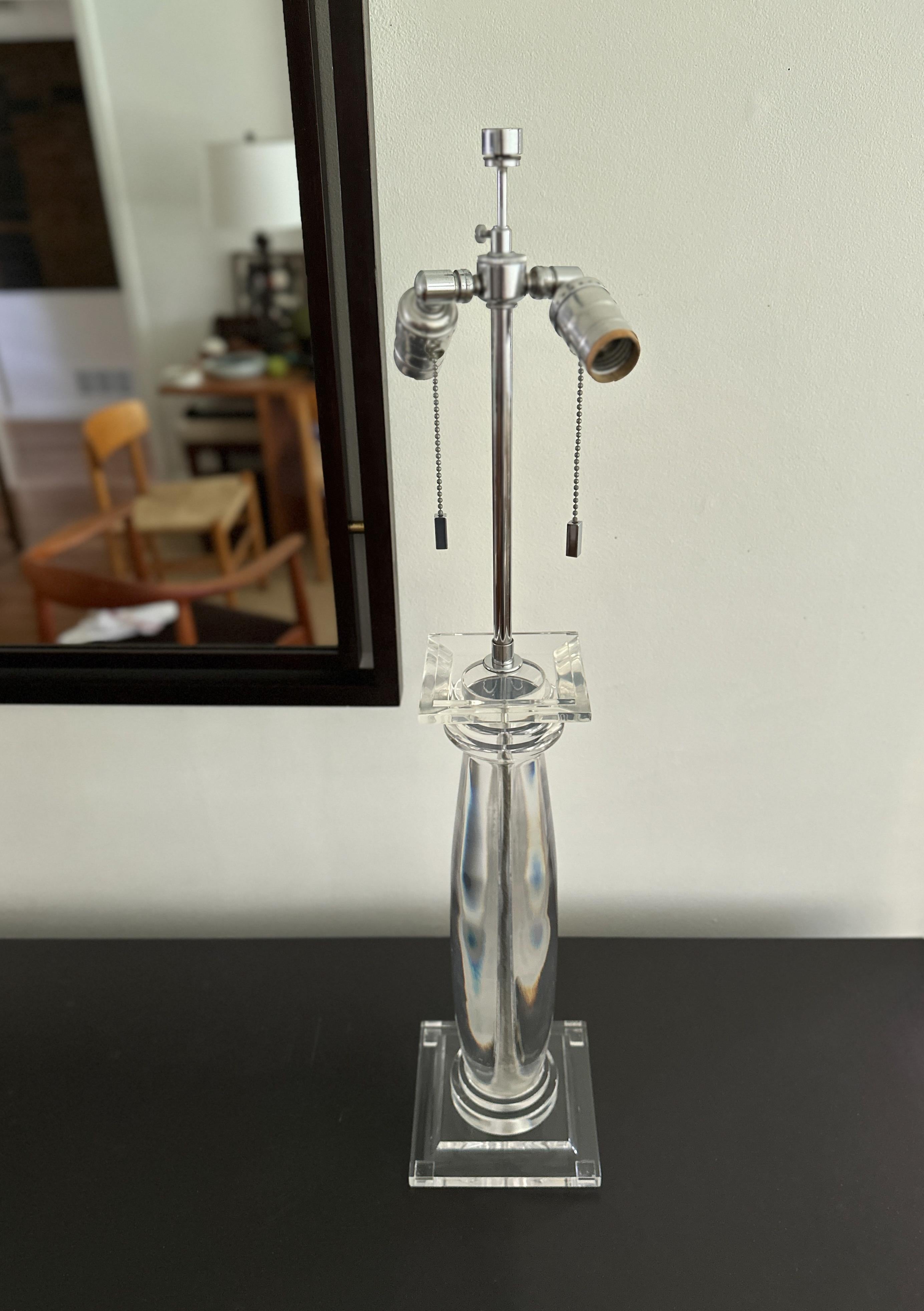 Post-Modern Vintage Solid Lucite Karl Springer Greek Column Table Lamp For Sale
