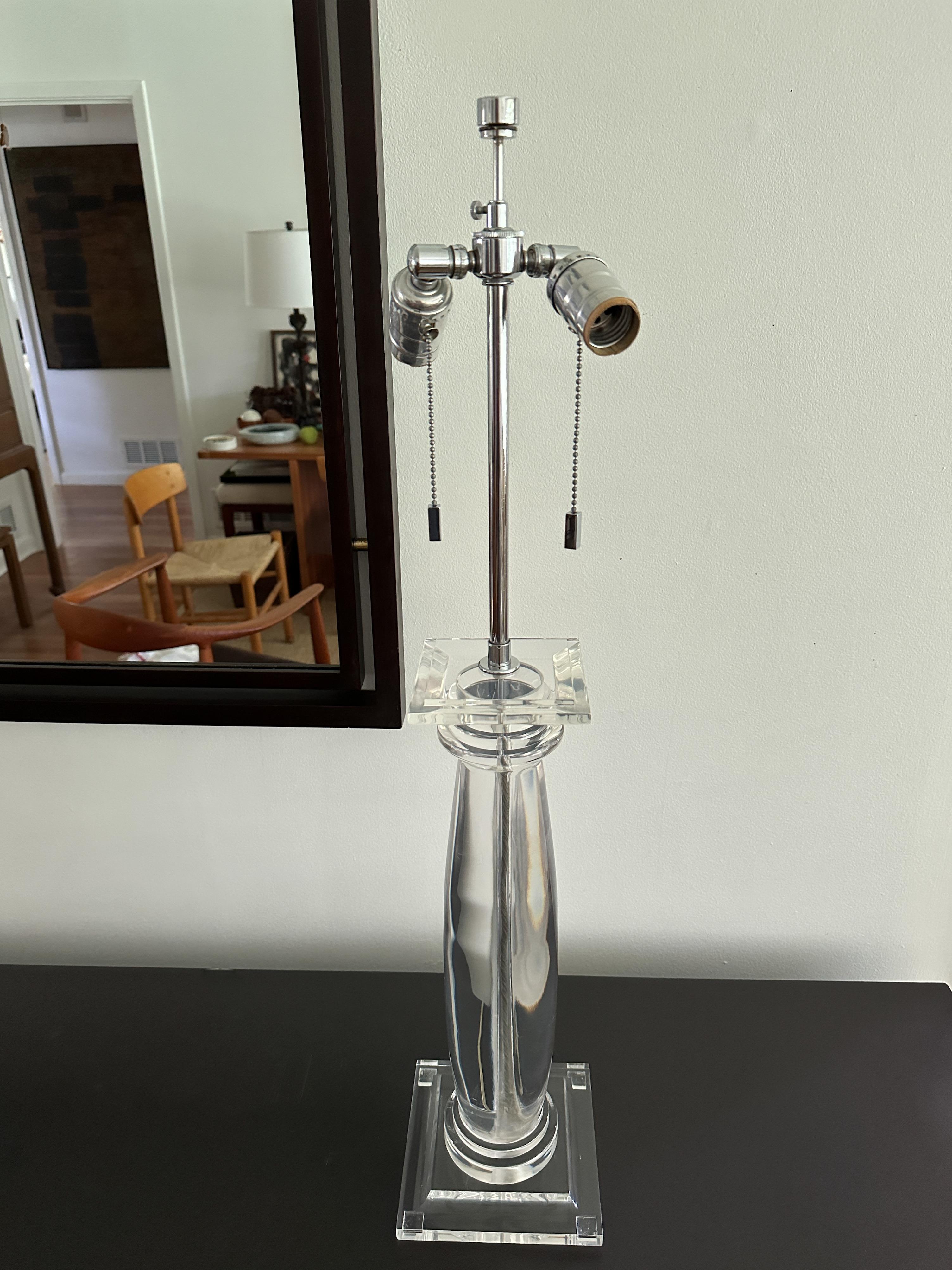 Late 20th Century Vintage Solid Lucite Karl Springer Greek Column Table Lamp For Sale