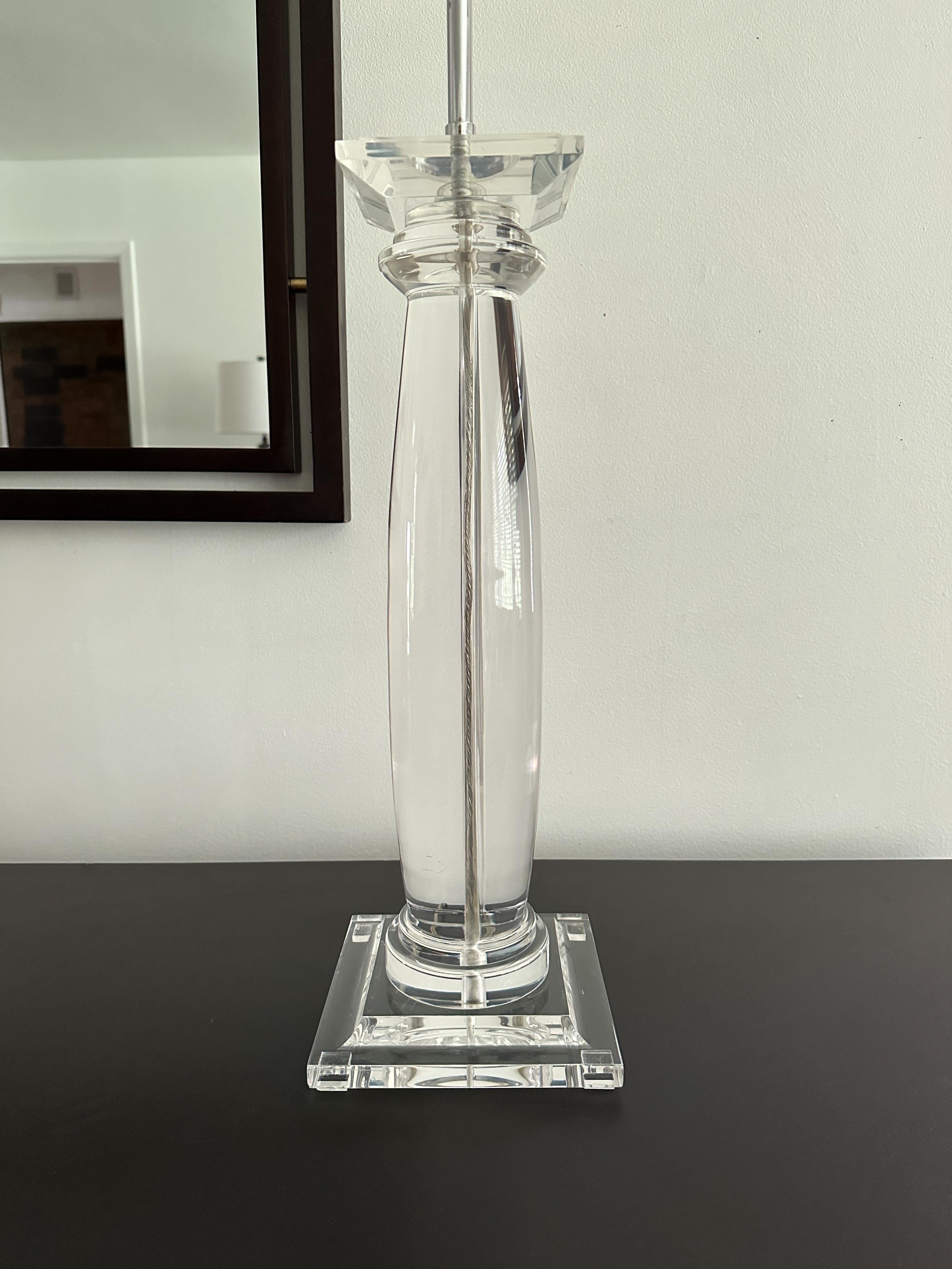 Vintage Solid Lucite Karl Springer Greek Column Table Lamp For Sale 2