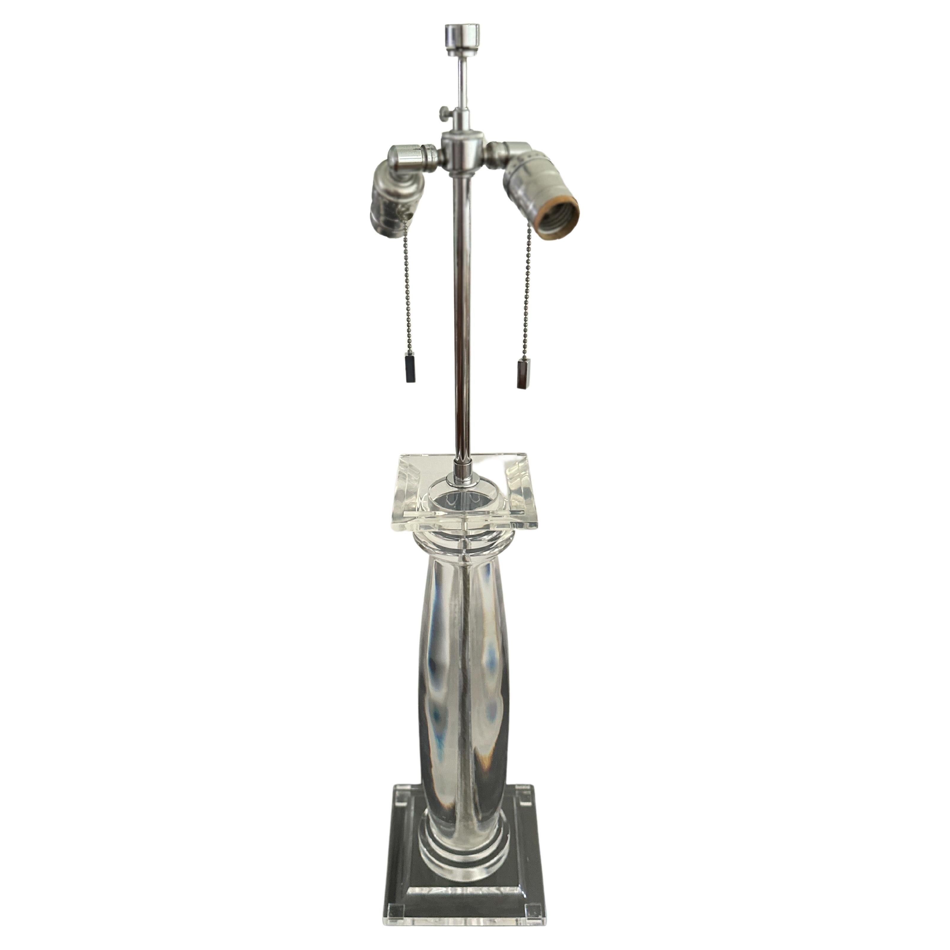 Vintage Solid Lucite Karl Springer Greek Column Table Lamp For Sale